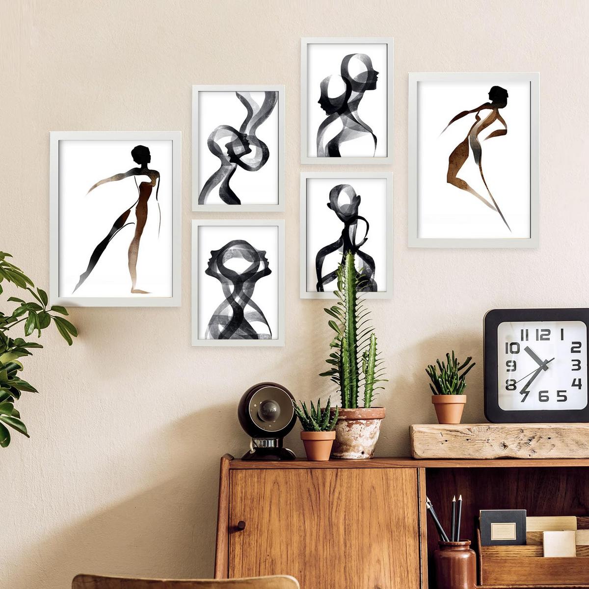 POSTER Set Mit 6 Körpertugend 2 In Liebhaber Abstrakt Ästhetische Dekorative Gemälde Für Ihr Wohnzimmer, Schlafzimmer, Zuhause A3 & A4 Weißer Rahmen - Weiß, Papier (29/3cm) - Nacnic