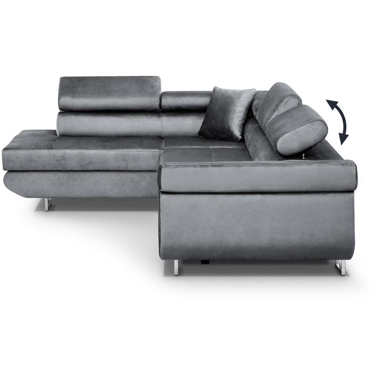 ECKSCHLAFSOFA Vild verstellbaren Kopfstützen, Hellgrau, links - Chromfarben/Hellgrau, Textil (275/203cm) - Beautysofa