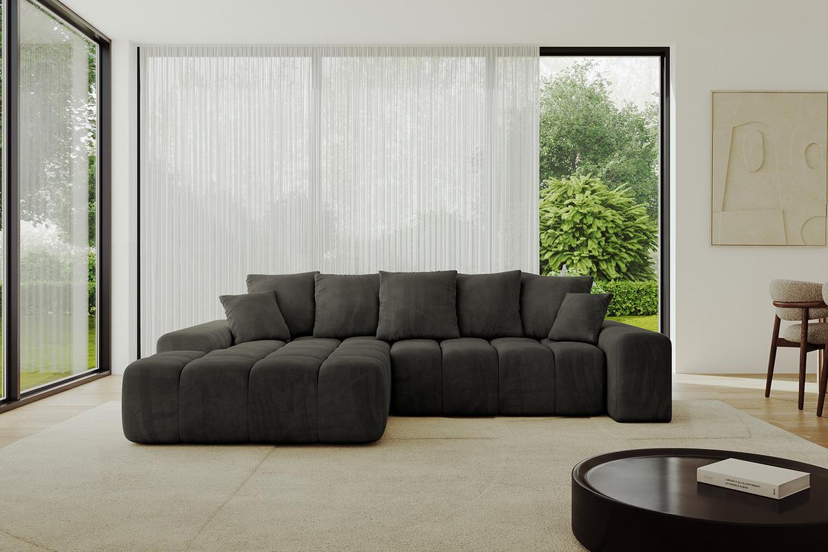 ECKSOFA Ottomane Links ENSI-L - 267x164x69 cm Schwarz - Schwarz, Holzwerkstoff/Kunststoff (267/164cm) - ALTDECOR