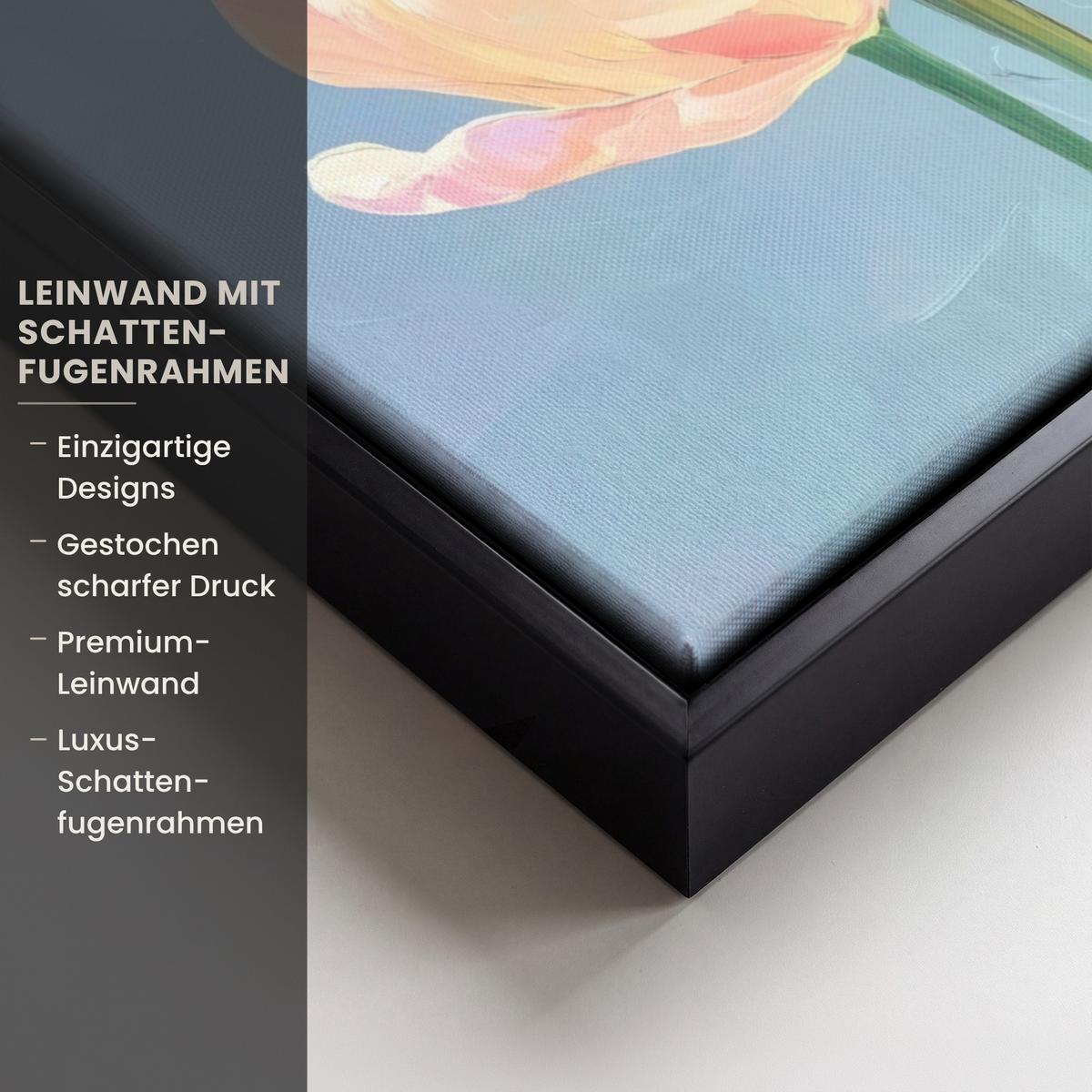 LEINWAND Bilder mit Rahmen - Tulpen - Rosa Akzente - Blau - 30x40 - Pastellblau, Textil (30/40cm) - MuchoWow