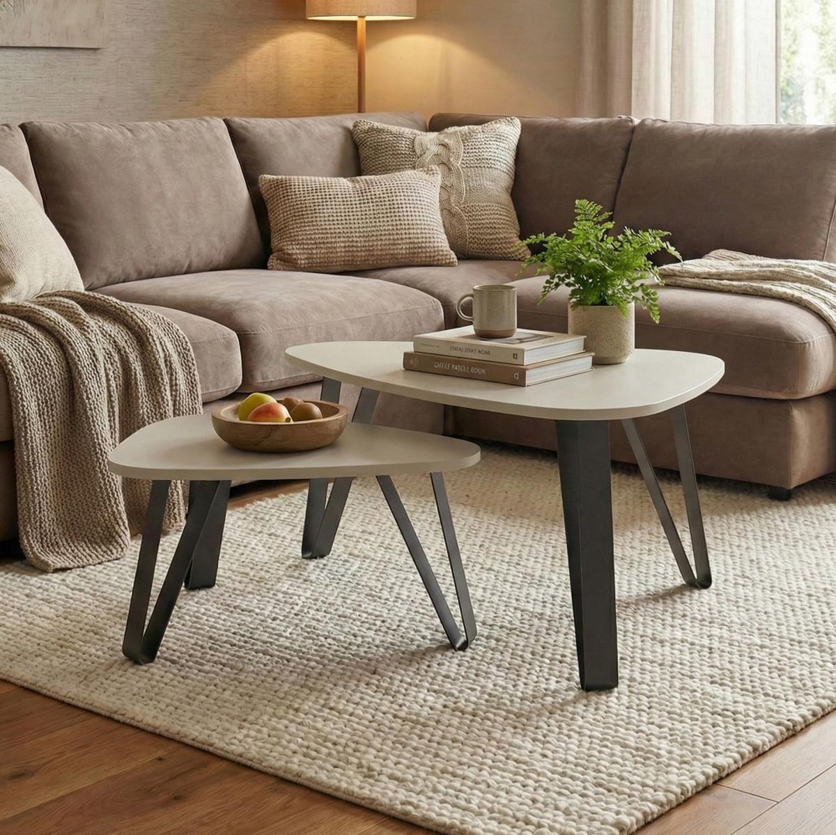 COUCHTISCH Ovio, Doppel Kaffeetisch mit dreieckigen Tischplatten, Schwarz+Kaschmir - Kaschmir/Schwarz, Metall (60/94/42cm) - Beautysofa