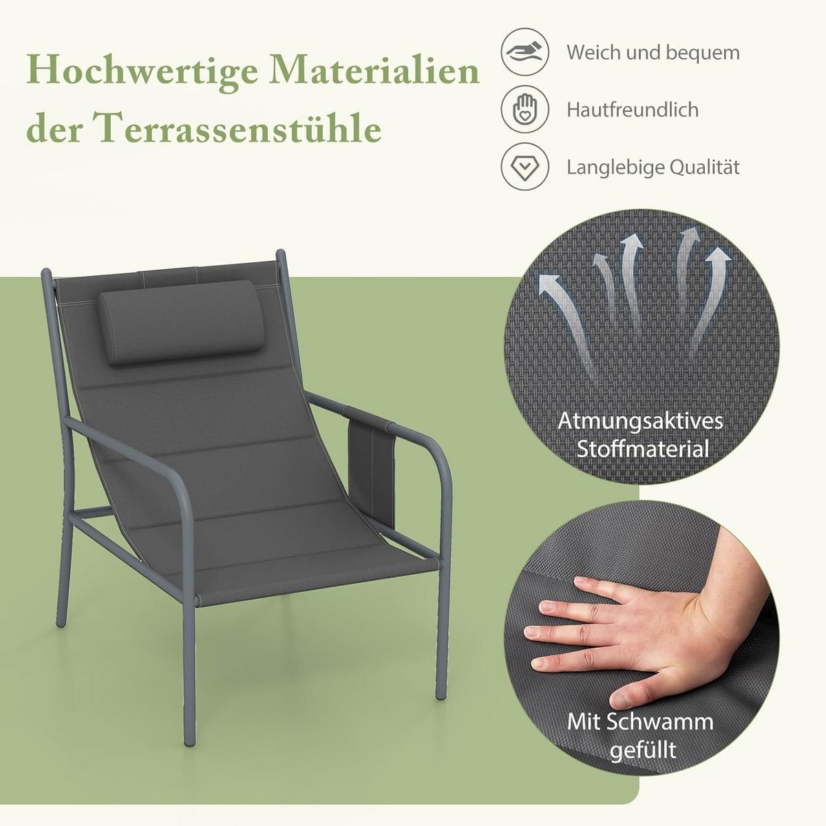 GARTENMÖBEL Set Grau(3-teilig) - Grau, Metall - COSTWAY
