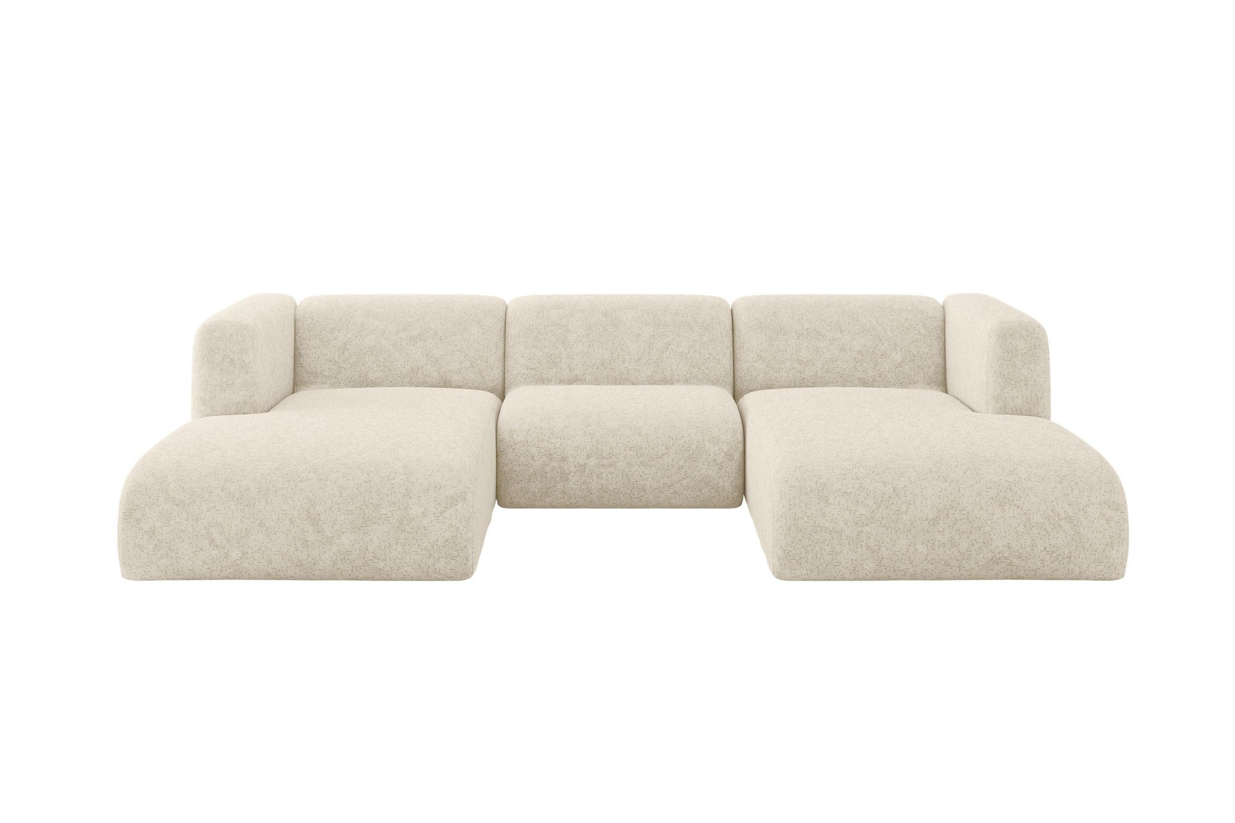 WOHNLANDSCHAFT MIRA-U1 317x179x70 Creme Velours - Creme/Schwarz, Holzwerkstoff/Kunststoff (317/70/179cm) - ALTDECOR