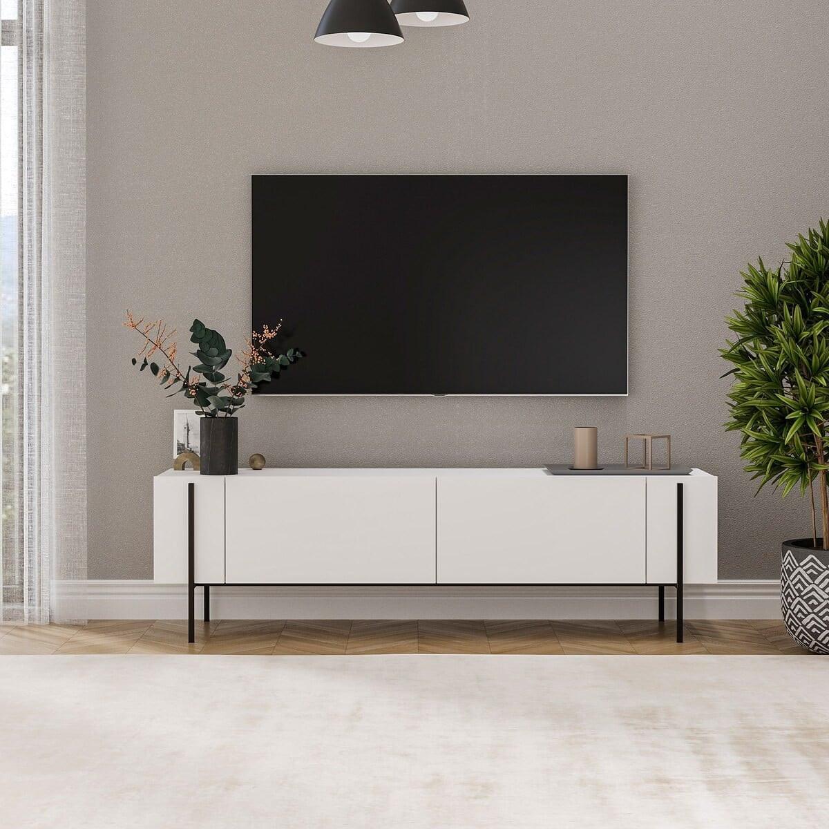 TV-MÖBEL mit 2 klappbaren Türen und Metallfüßen 31,4/160/45,6 cm - Weiß, Holzwerkstoff (31.4/45.6/36cm) - Calicosy