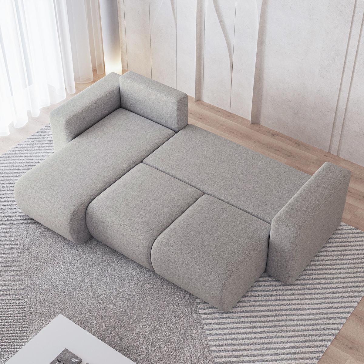 ECKSOFA RINOVA Hellgrau Geflochtener Stoff mit Schlaffunktion - Hellgrau, Holz (250/143cm) - MASSENO