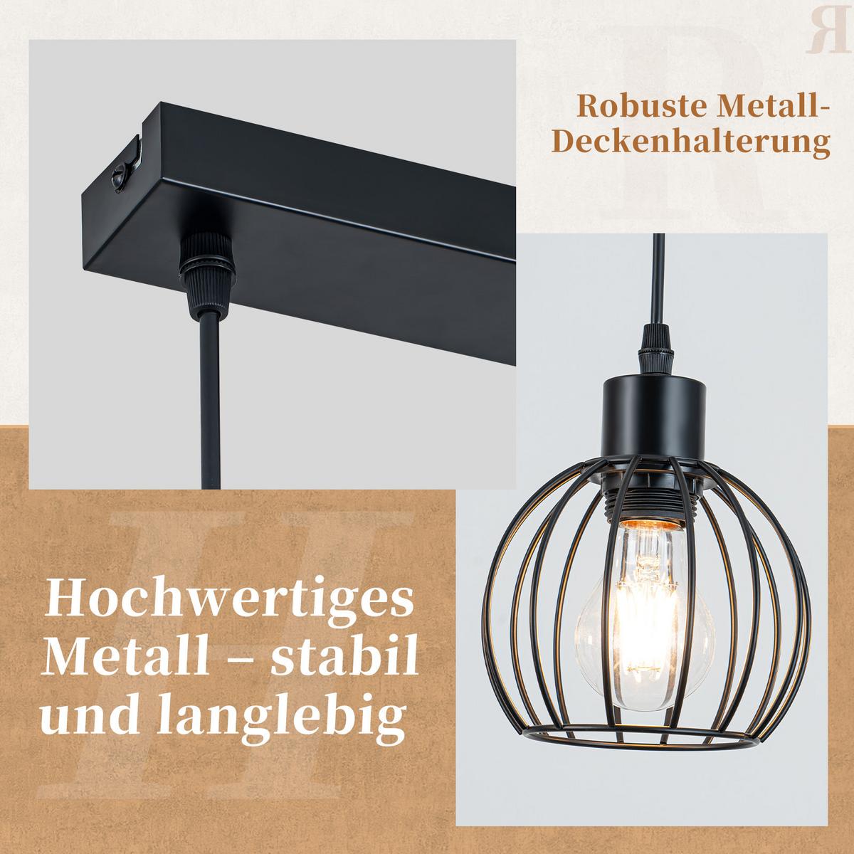 PENDELLEUCHTE Kivoril 50/14/160 cm - Schwarz, Holz/Metall (50/14/160cm) - ZMH
