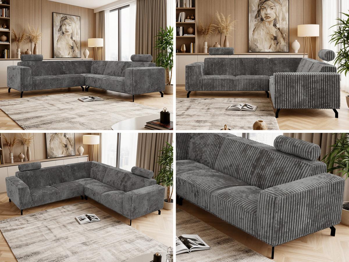 ECKSOFA VESANO L - Grau Cord - Schwarz/Grau, Textil/Metall (260/260cm) - MKS