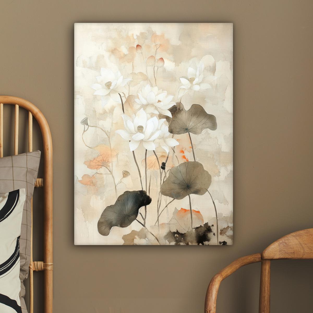 LEINWANDBILD Blumen - Japandi - Wabi sabi Wandbild Wohnzimmer 60x80 cm - Sandfarben, Textil (60/80cm) - MuchoWow