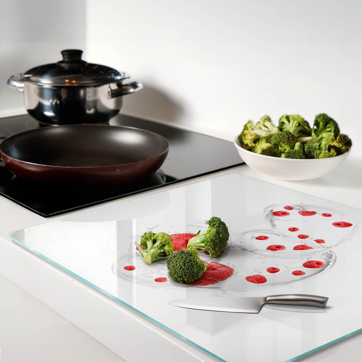 GLASPLATTE 60x52 cm Himbeeren mit Milch - Rot, Glas (60/0.4/52cm) - TULUP