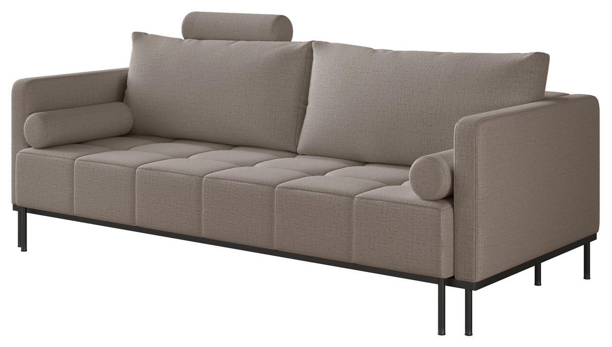 SCHLAFSOFA Skilia mit Schlaffunktion, 3-Sitzer 224 cm - Graubraun/Schwarz, Textil/Metall (224/85/102cm) - Selsey