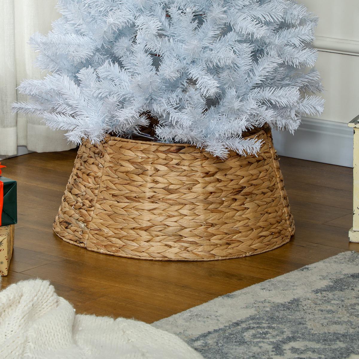 WEIHNACHTSBAUMROCK Ø 60 cm Weihnachtsbaum Kragen aus Wasserhyazinthe, Natur - Naturfarben, Kunststoff/Metall (28cm) - HOMCOM