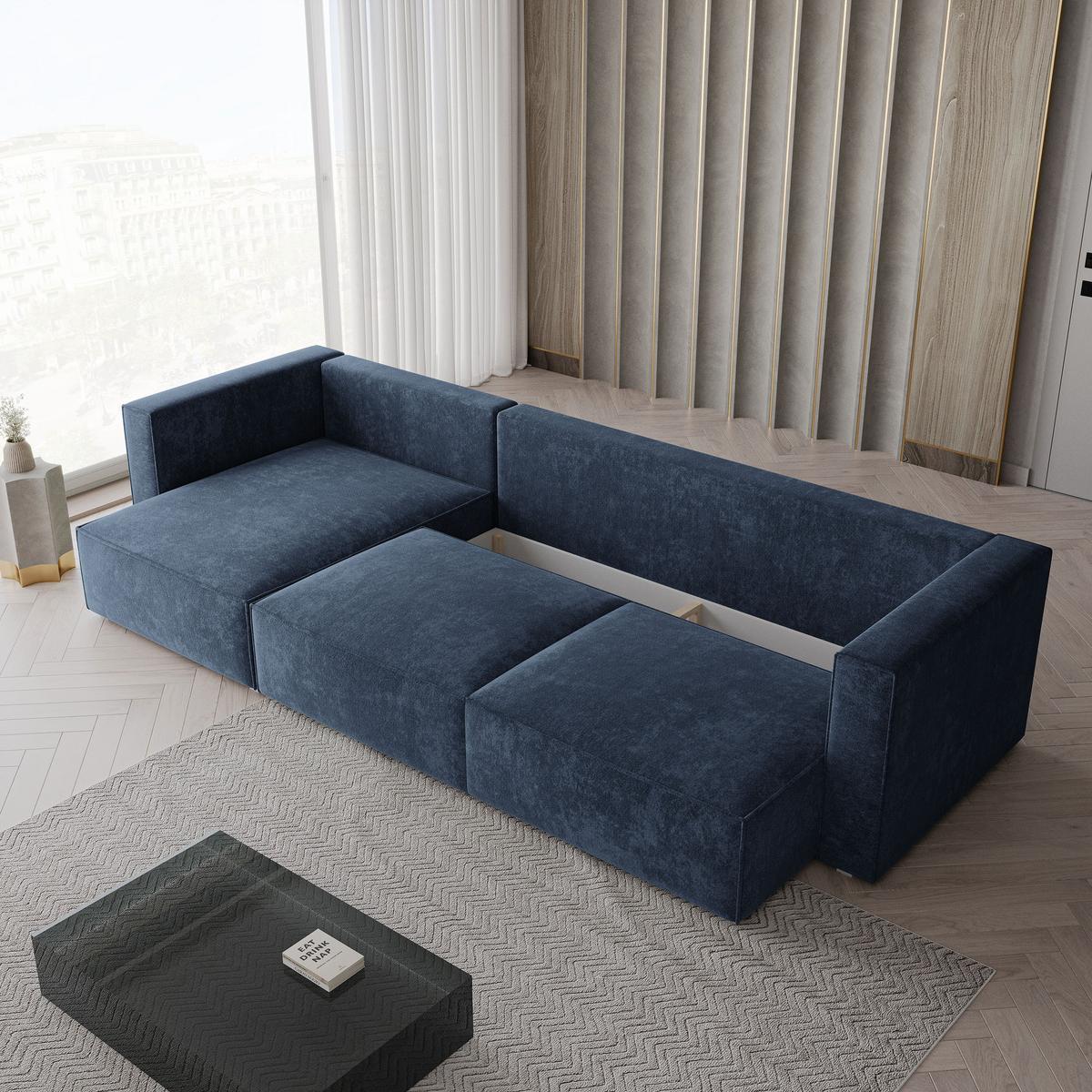 ECKSOFA TOLMO LM Blau Chenille mit Schlaffunktion - Blau, Holzwerkstoff/Textil (347/148cm) - MASSENO