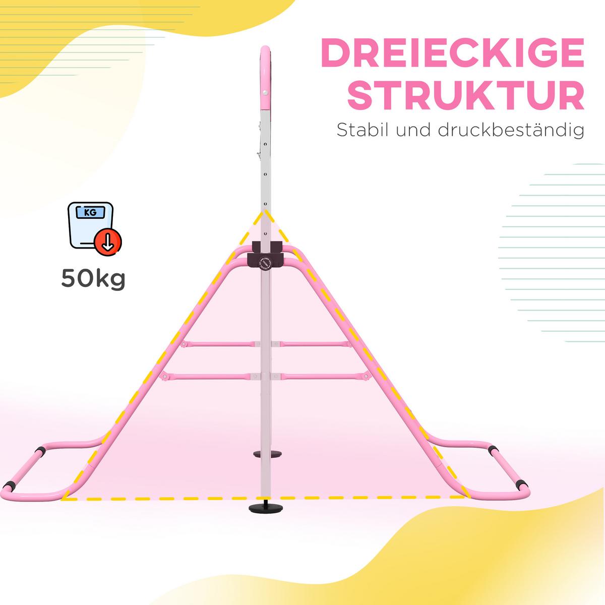 KINDER Gymnastik Turnreck 5-stufige höhenverstellbar Reckstange Stahl Rosa - Rosa, Metall (105/128/148cm) - HOMCOM