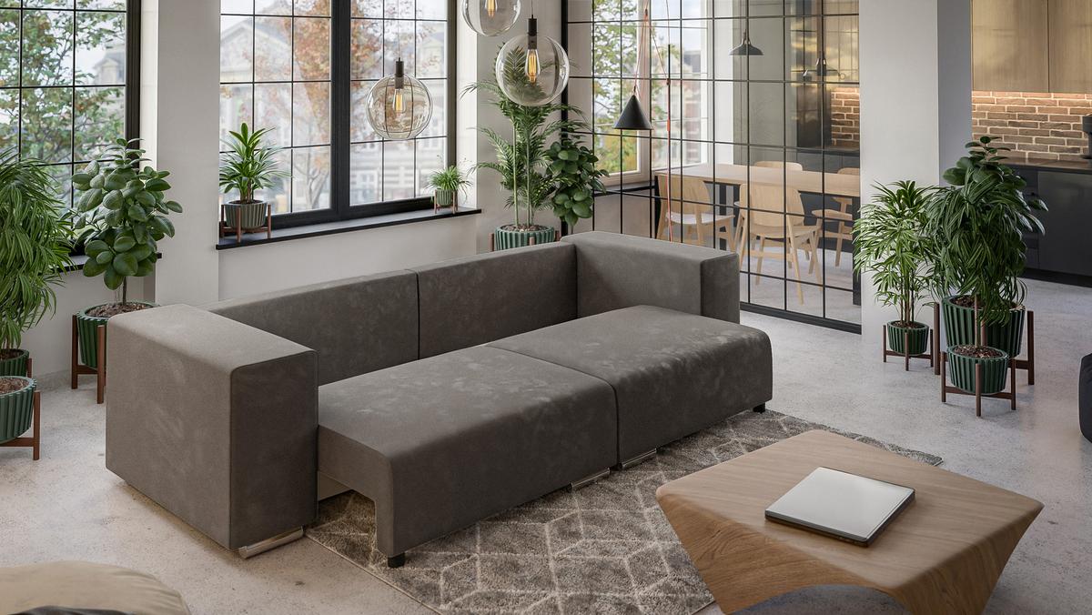 BIGSOFA Kami Microfaser Khaki - Dunkelbraun/Silberfarben, Kunststoff/Textil (290/80/110cm) - S-Style