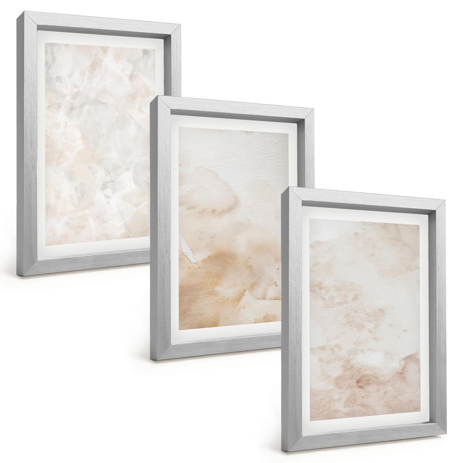 BILDER SET 3er Set - 20x30 cm Silberner Rahmen - Modische Pastelltexturen - Silberfarben, Kunststoff (20/30cm) - TULUP