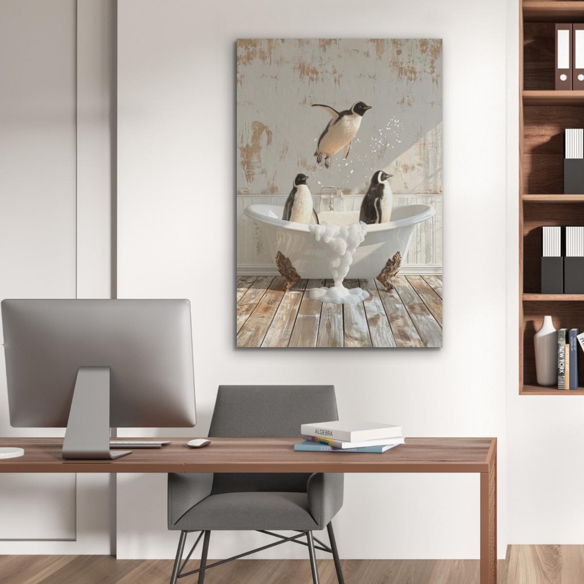 AKUSTIKBILD Vintage - Pinguin - Badewanne - Schaumstoff Wanddeko 70x100 cm - Schwarz, Kunststoff (70/100/0.9cm) - MuchoWow
