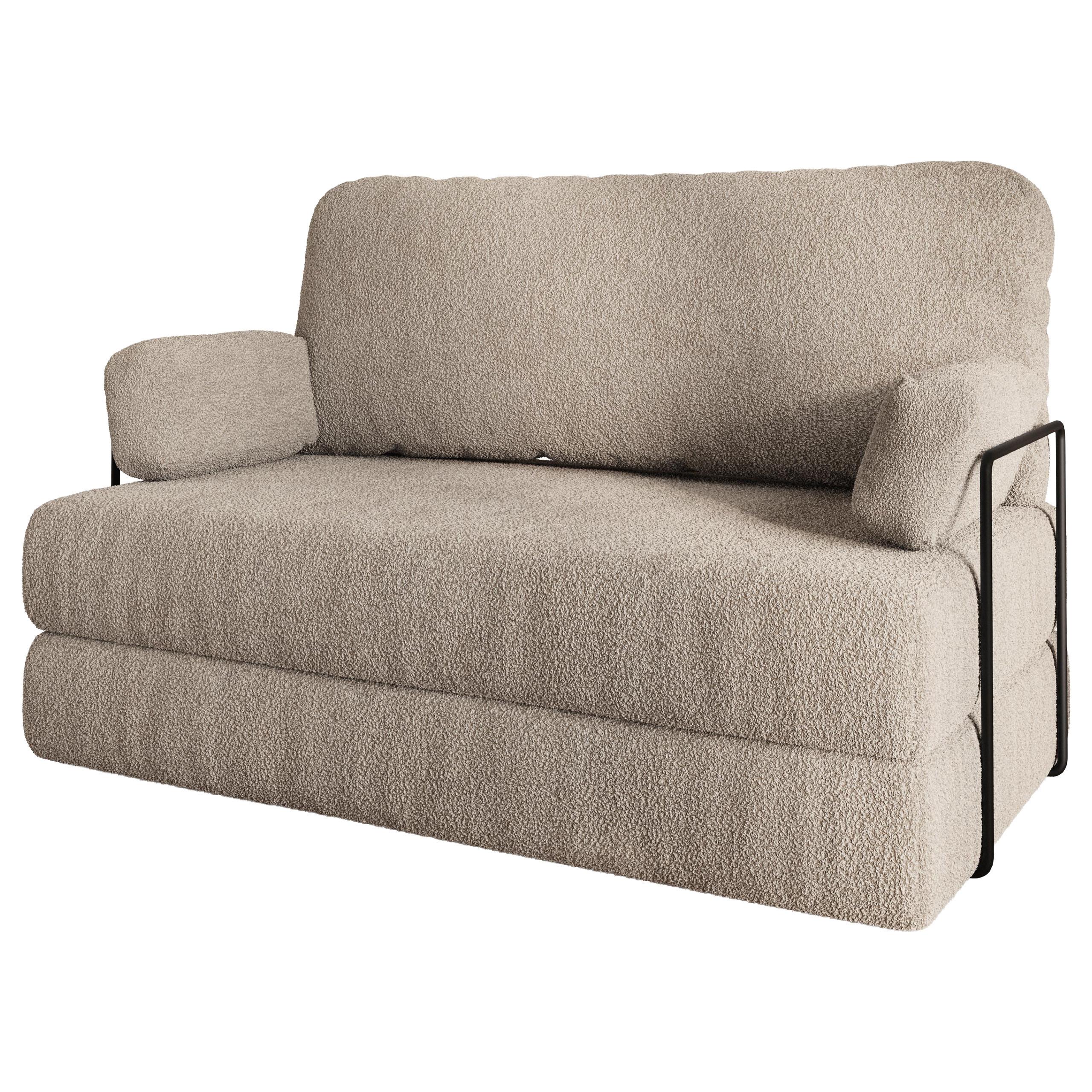 BETTSOFA KESTE aus Schaumstoff Bucle-Stoff Beige Schlaffunktion - Beige, Textil (140/86/60cm) - MASSENO