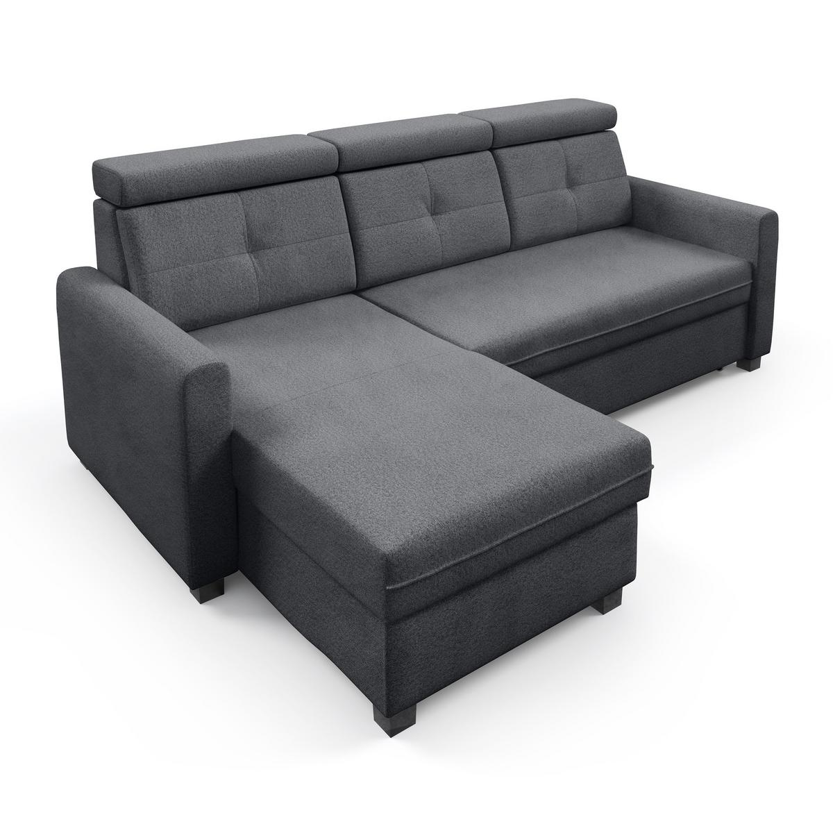 ECKSCHLAFSOFA Milano, Dunkelgrau, links - Dunkelgrau/Schwarz, Textil (217/166cm) - Beautysofa