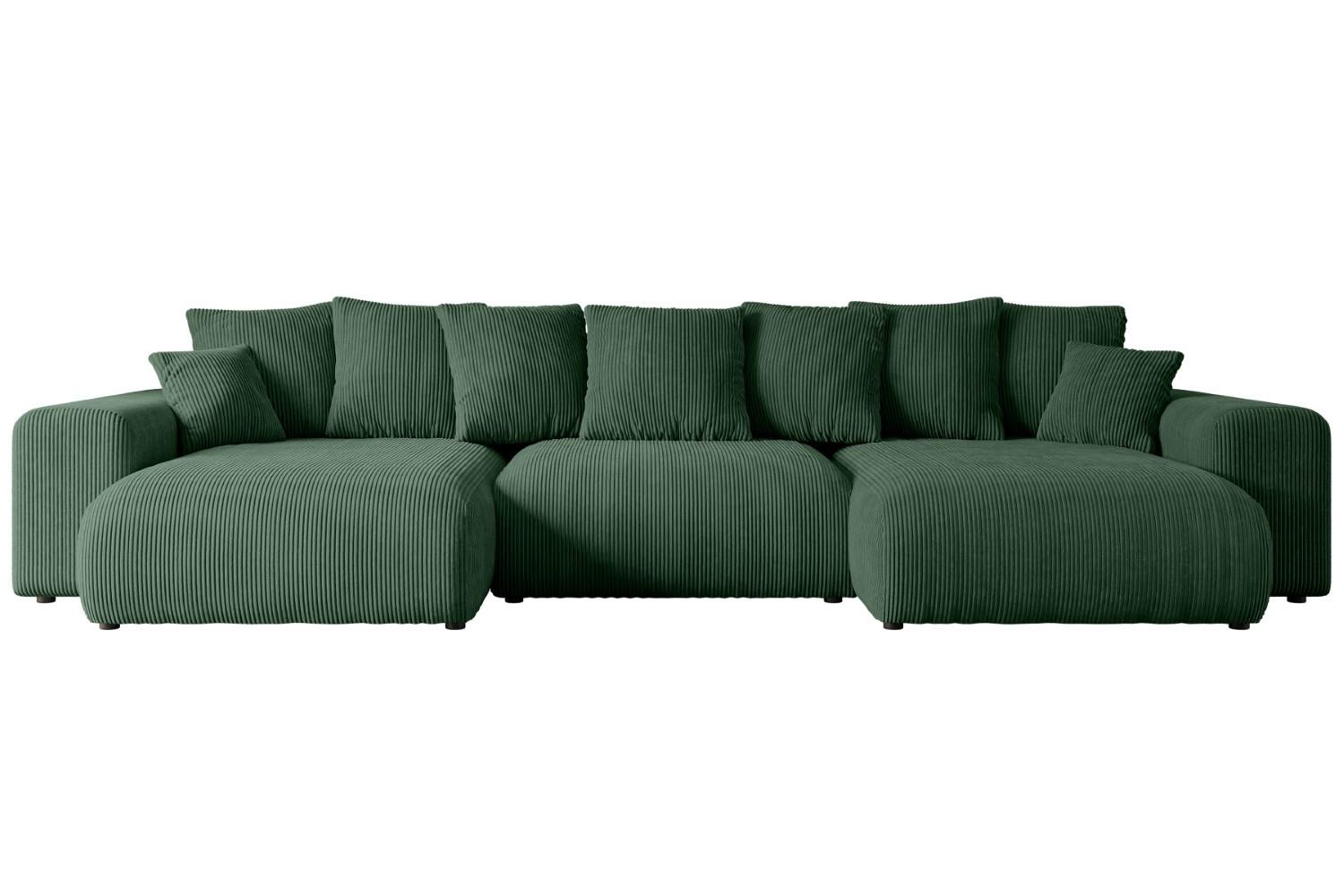 WOHNLANDSCHAFT mit Schlaffunktion ESKAR-U -364x176x72cm Grün Cord - Schwarz/Grün, Holzwerkstoff/Kunststoff (364/72/176cm) - ALTDECOR