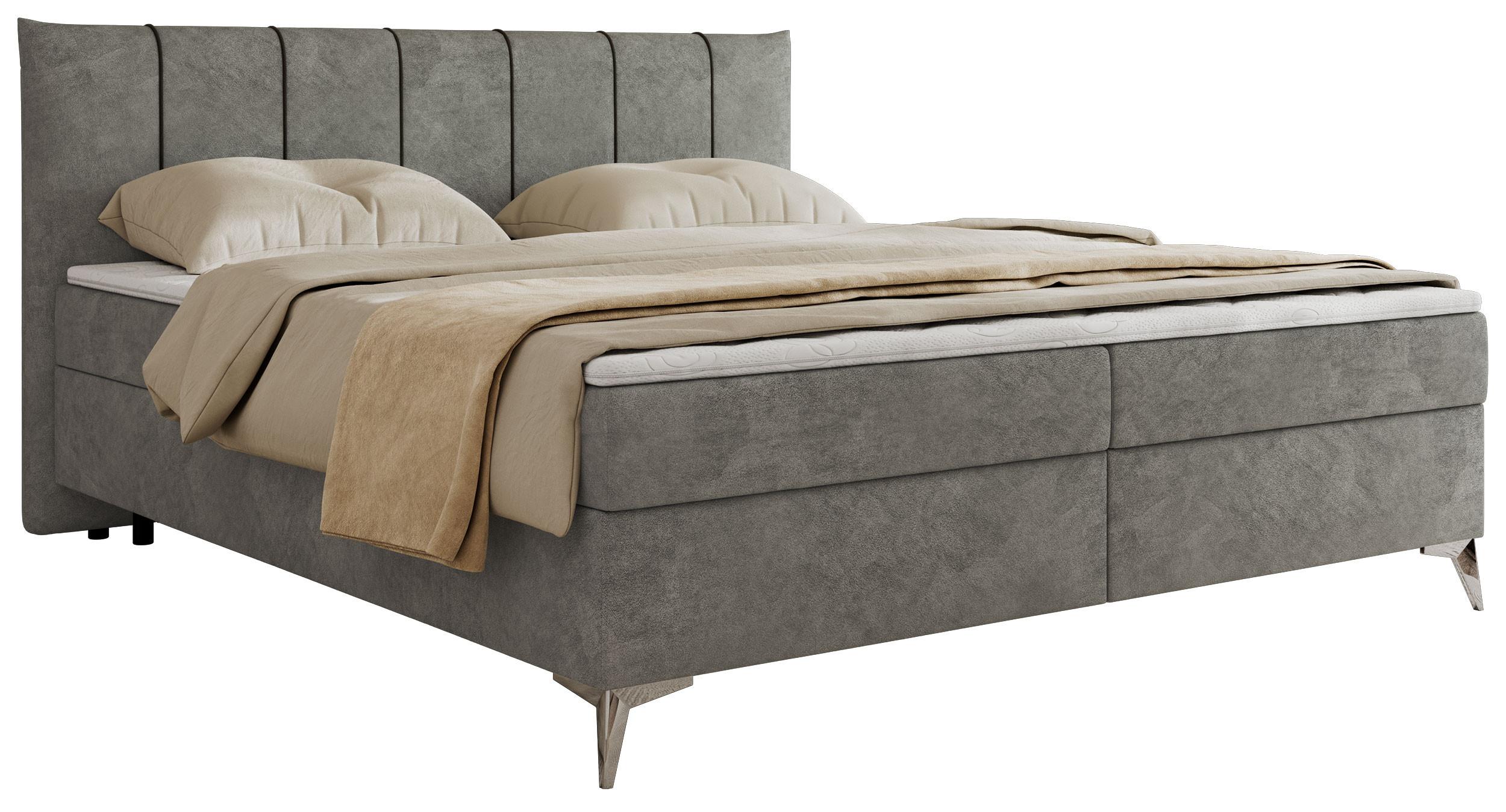 BOXBETT DRINEA 160/200 - Grau Velours - H4 - Grau, Textil (160/200cm) - MKS