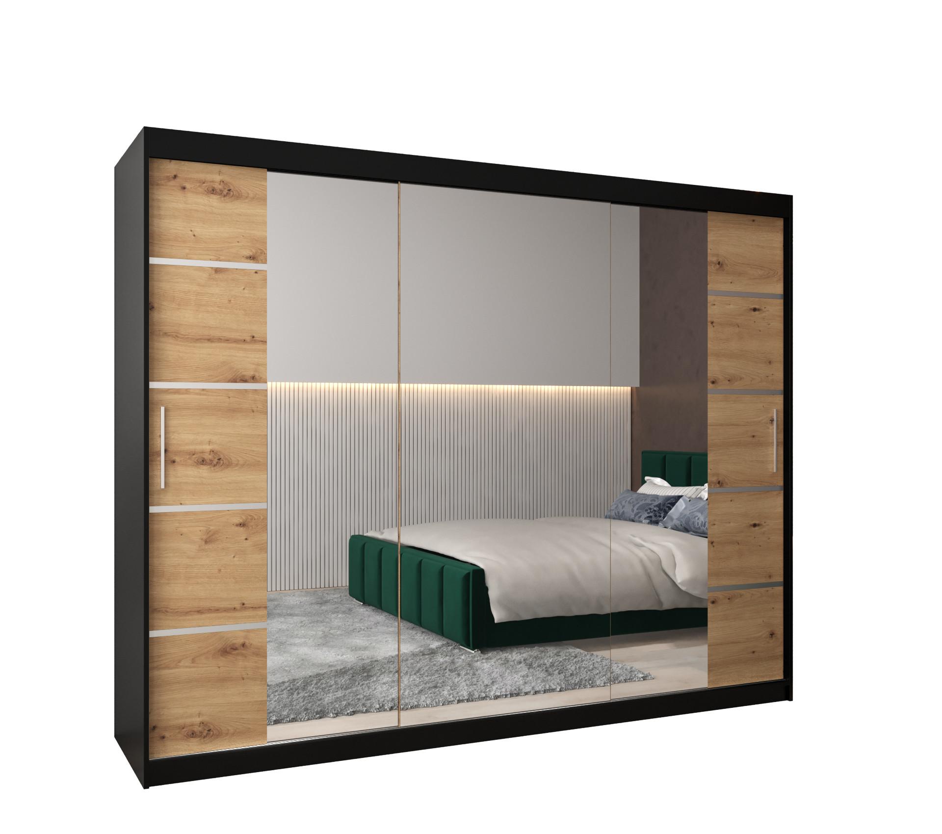 SCHWEBETÜRENSCHRANK 200/250/62 3-türig - Silberfarben/Schwarz, Holz/Kunststoff (250/200/62cm) - MÖBEL KRYSPOL