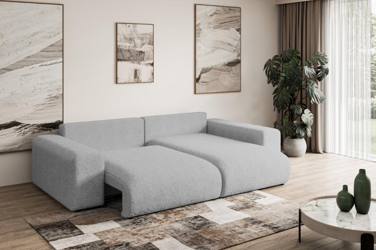 ECKSOFA Ottomane rechts ESKAR-L 266x176x72 Hellgrau Bouclé - Hellgrau/Schwarz, Holzwerkstoff/Kunststoff (176/266cm) - ALTDECOR