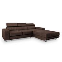 ECKSOFA NOTO R-S Braun Velours-Stoff mit Schlaffunktion - Silberfarben/Braun, Holz/Textil (267/190cm) - MASSENO