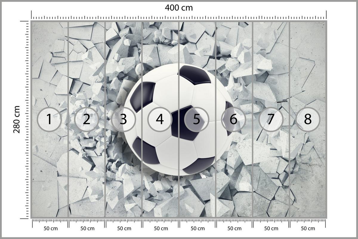 FOTOTAPETE für Kinderzimmer Fußball Riss Graue Wand Dynamik Sport 400x280 - Schwarz/Weiß, Papier (400/280cm) - Muralo