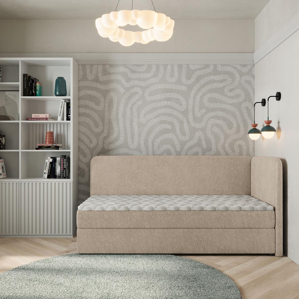 BOXBETT GINA 100x200 cm mit Matratze und Topper, H2+H3 - Beige - Beige, Holz (100/200cm) - MASSENO