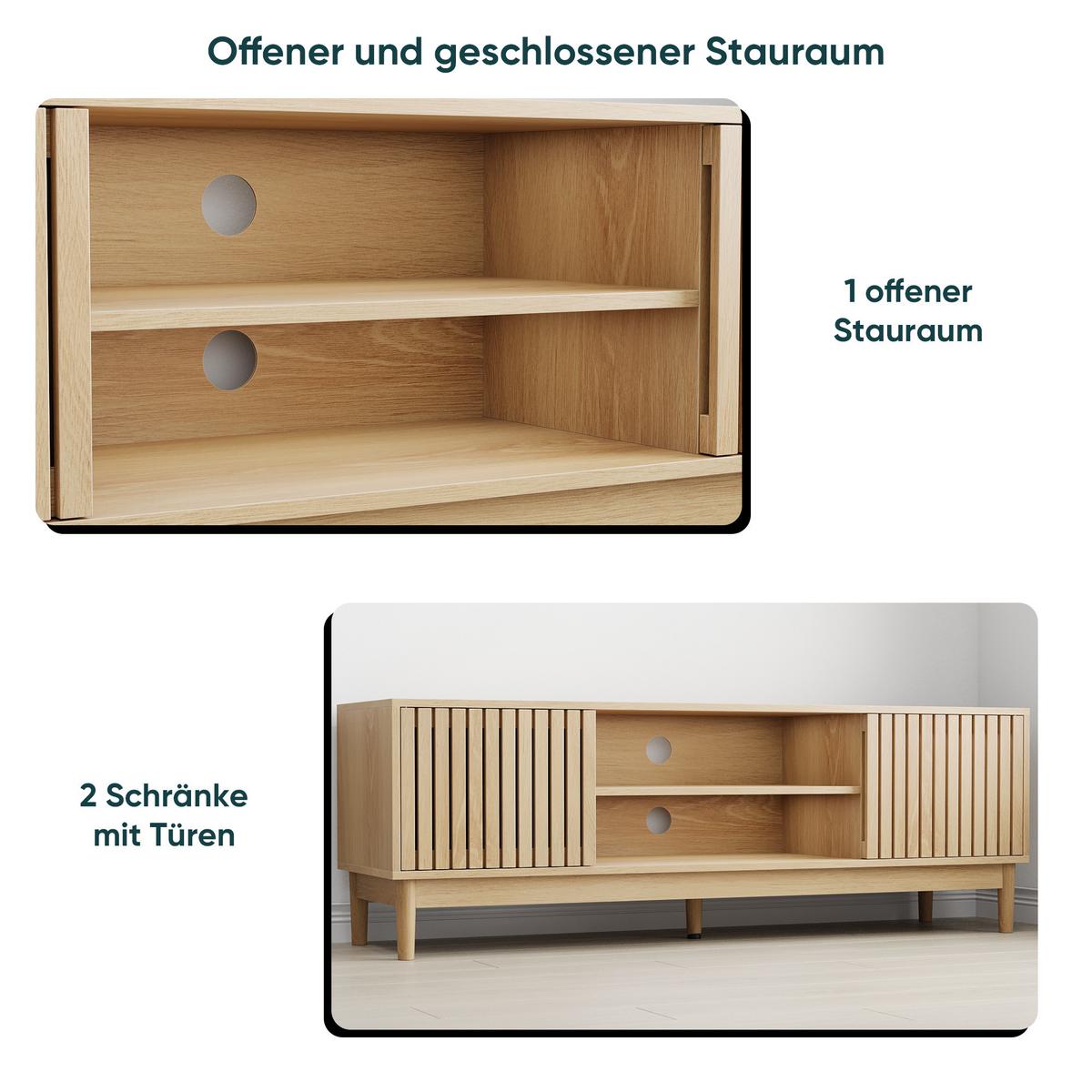 TV-LOWBOARD eichen-optik & lamellen-design - Eichefarben, Holzwerkstoff (140/48/39cm) - Urban Meuble