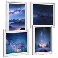 BILDER SET 4er Set - 50x50 cm & 40x60 cm Weißer Rahmen - Nachthimmel, Berge, Winter, Weltraum - Weiß, Kunststoff (50/50cm) - TULUP