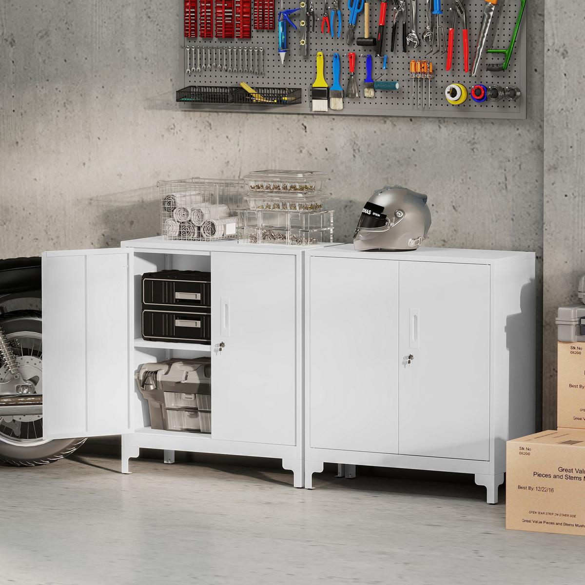 METALLSCHRANK Metall Weiß - Weiß, Metall (35/91/80cm) - HOMCOM
