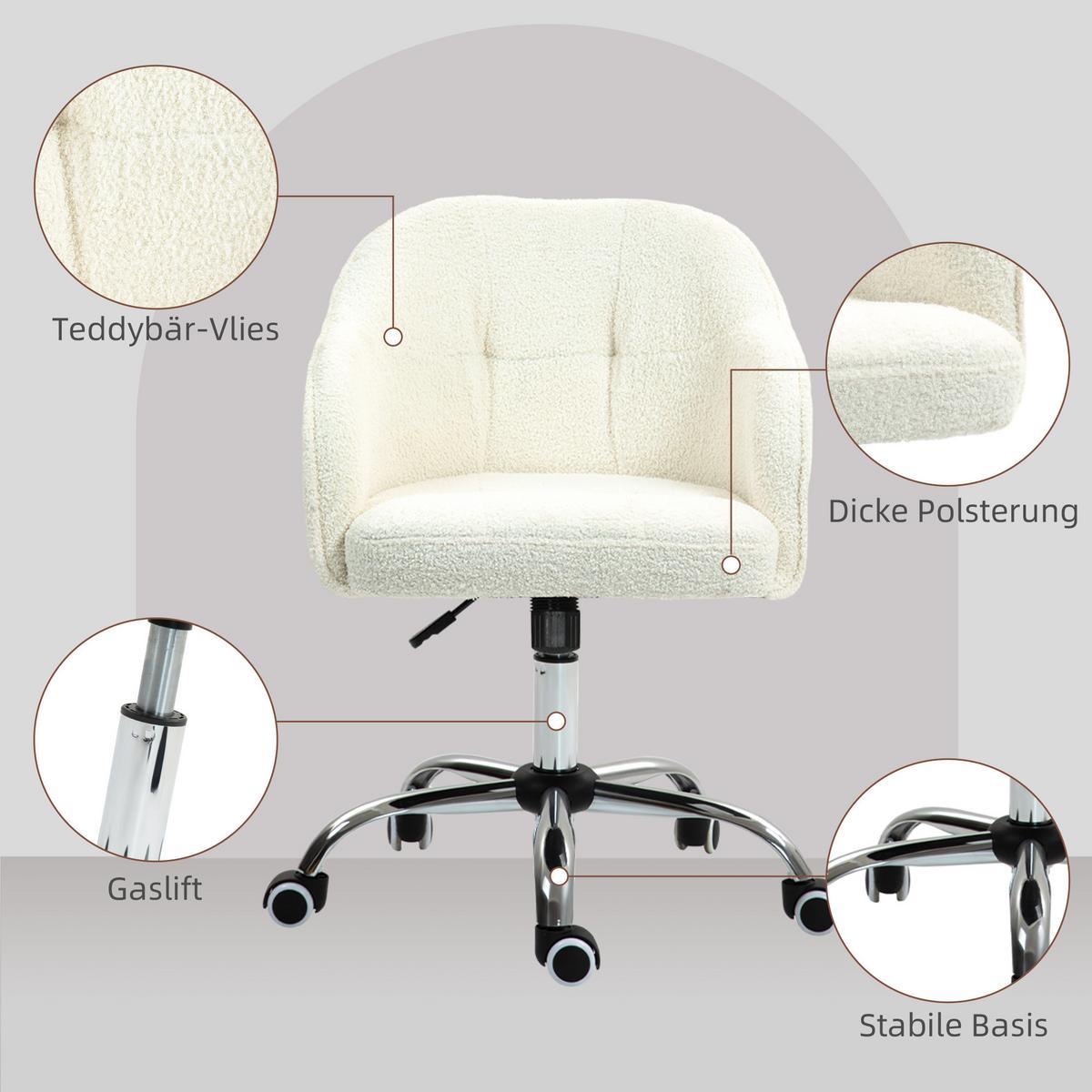 BÜROSTUHL Polyester Kunstleder Cremeweiß - Weiß, Kunststoff (61/86/56cm) - HOMCOM