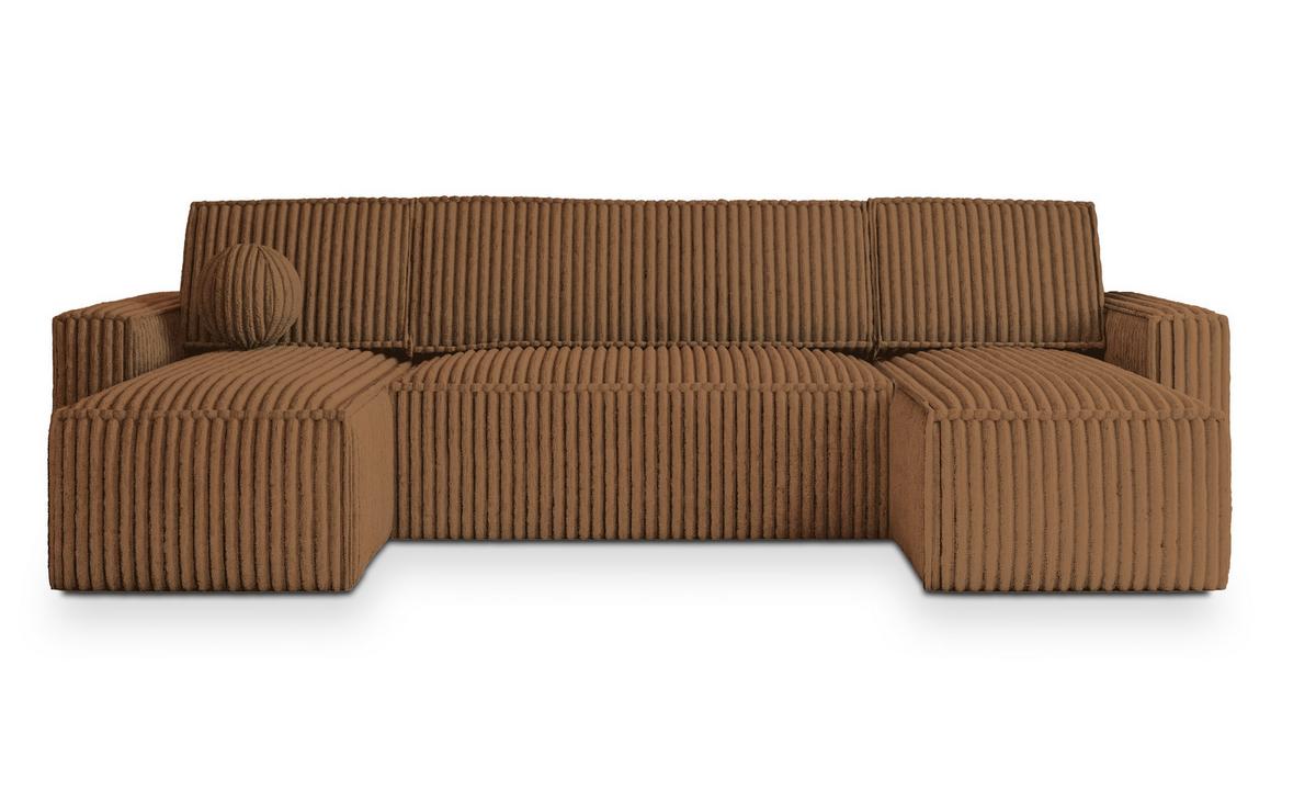 WOHNLANDSCHAFT PESANO T Kupferfarben Kordstoff mit Schlaffunktion - Grau/Kupferfarben, Holz/Kunststoff (306/85/140cm) - MASSENO