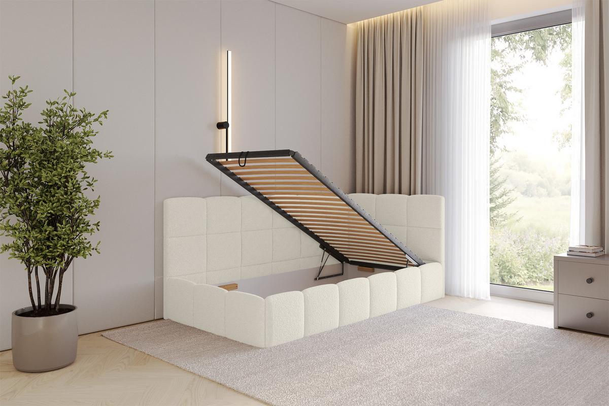 EINZELBETT Jugendbett mit Bettkasten Links, ohne Matratze - LIVY 90x200 Beige - Hellbraun, Holzwerkstoff/Textil (90/200cm) - ALTDECOR