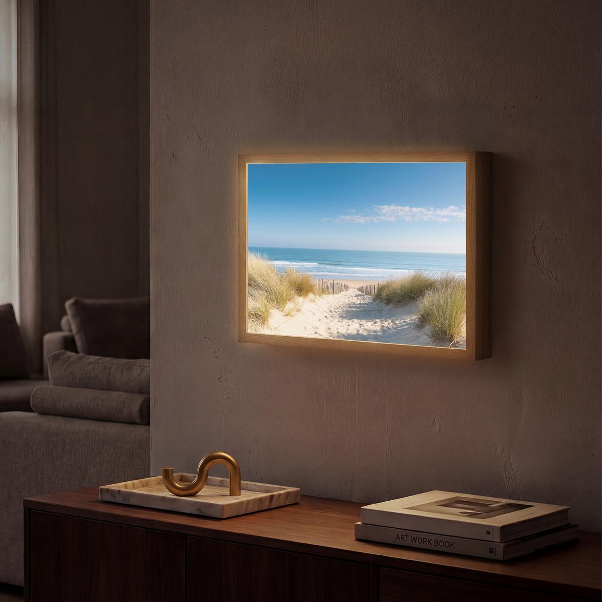 WANDLEUCHTE MIT AKKU Strand - Meer - Düne - Sand - Sommer 40x30 cm - Sandfarben, Holzwerkstoff (40/30/8cm) - OnlyWow