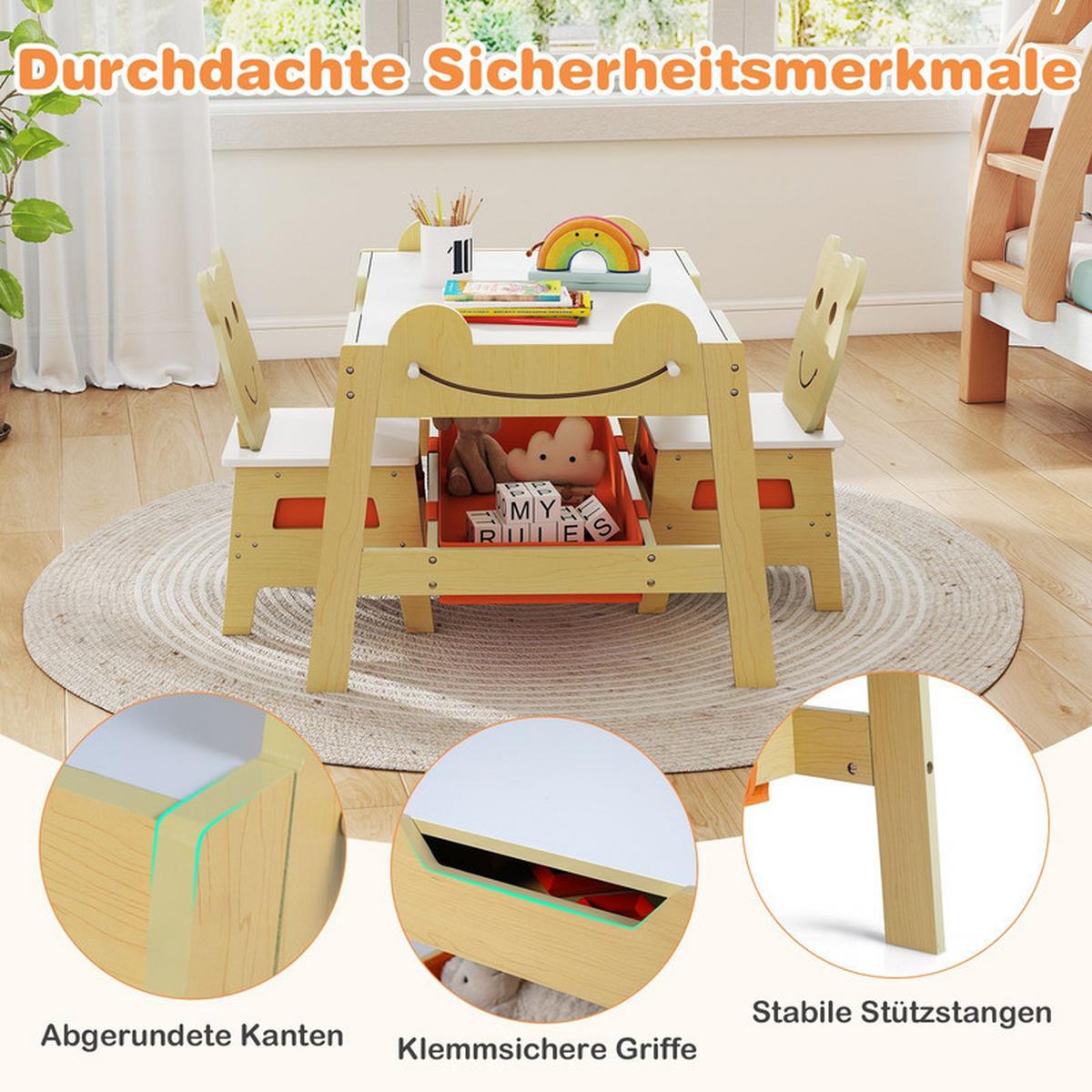 KINDERTISCH mit stuhl natur(3-tlg) - Naturfarben, Holzwerkstoff (70/50/60.5cm) - COSTWAY