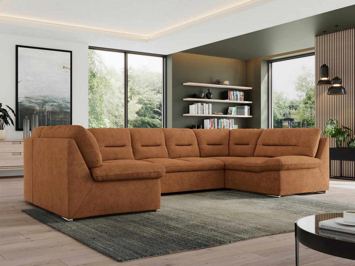 WOHNLANDSCHAFT MORBIDO U Orange Struktur - Silberfarben/Orange, Textil/Metall (340/93/206cm) - MKS
