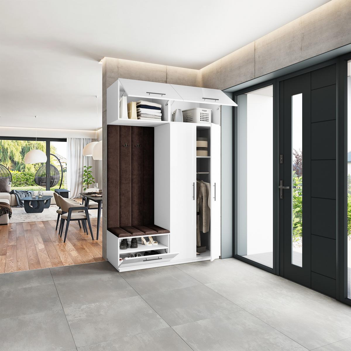 GARDEROBENSCHRANK REMA 150/240/60 cm Modern Garderobe-Set Weiß - Weiß/Braun, Holzwerkstoff (150/240/60cm) - MASSENO