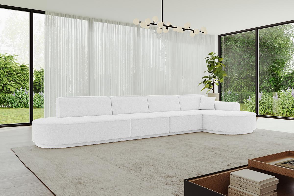 ECKSOFA Ottomane Rechts MARI-L3-v3 - 413x171x83 cm Weiß Bouclé - Schwarz/Weiß, Holzwerkstoff/Kunststoff (171/413cm) - ALTDECOR
