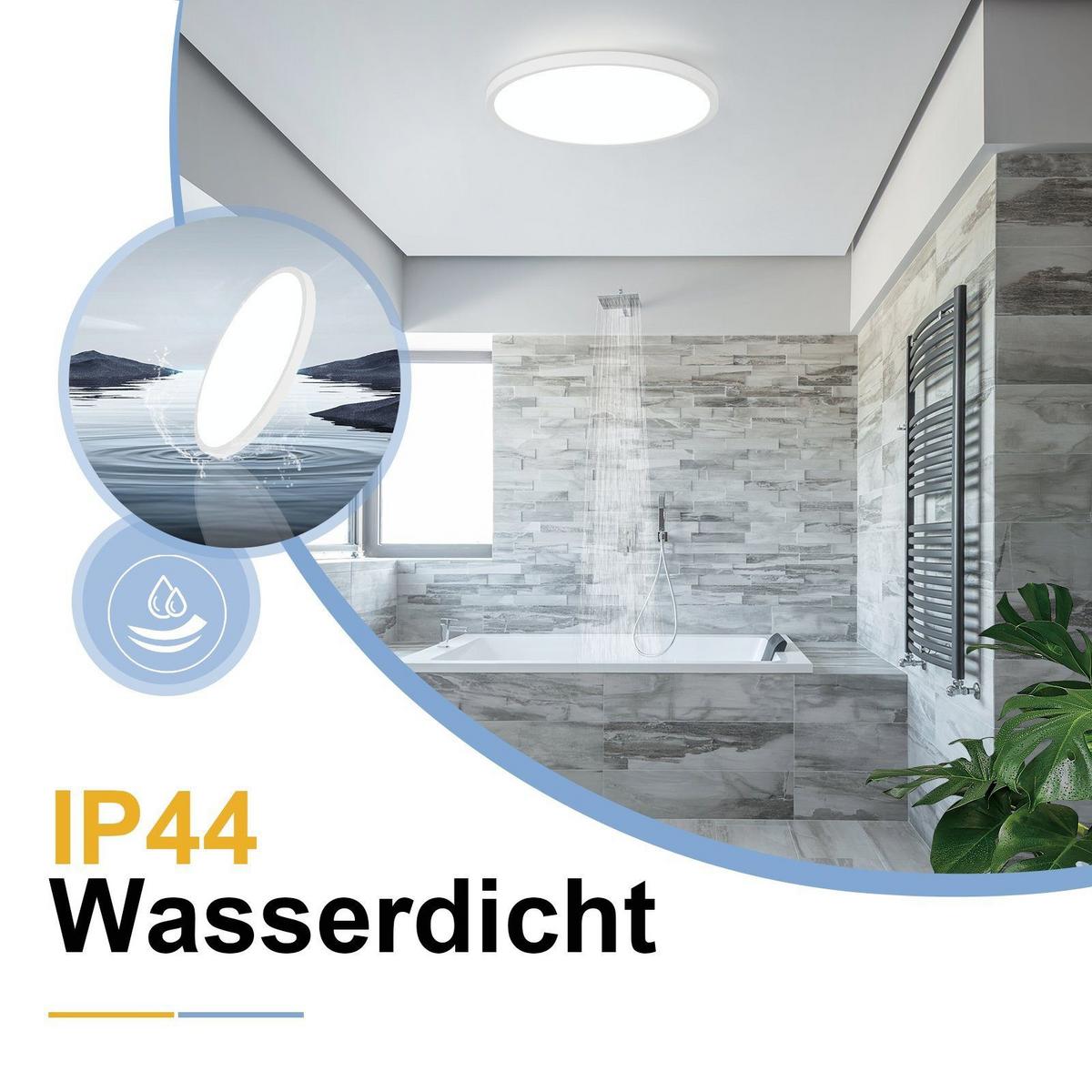 DECKENLEUCHT LED Schlafzimmer - Schlafzimmerlampe Flach Badezimmerlampe 6000K Ø30CM - Weiß, Kunststoff (30/30/2.5cm) - ZMH