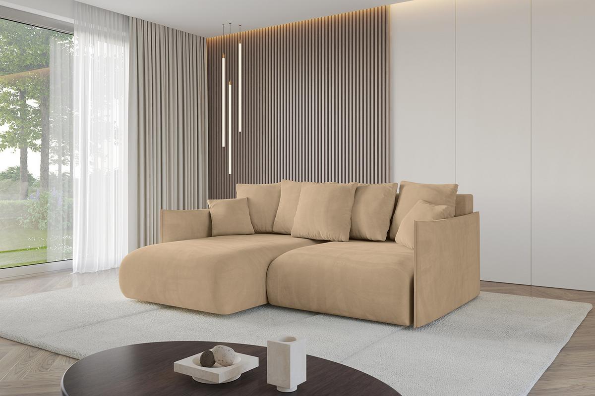 ECKSOFA Ottomane links ONESK-L 216x177x72 Grün Velours - Beige, Holzwerkstoff/Kunststoff (216/177cm) - ALTDECOR
