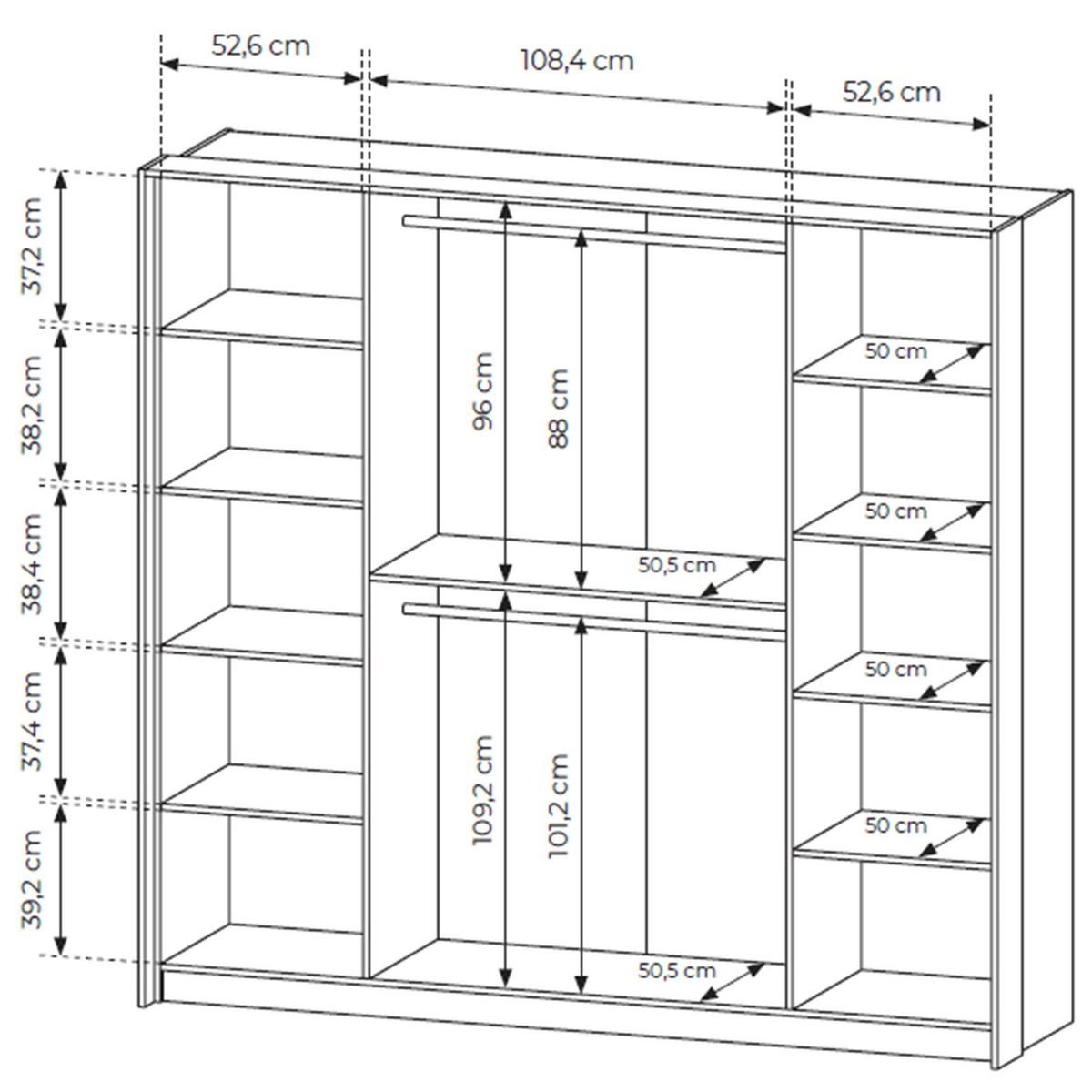 KLEIDERSCHRANK Amaro 223 cm - Eichefarben/Schwarz, Holzwerkstoff/Metall (223.2/210/59.6cm) - Selsey