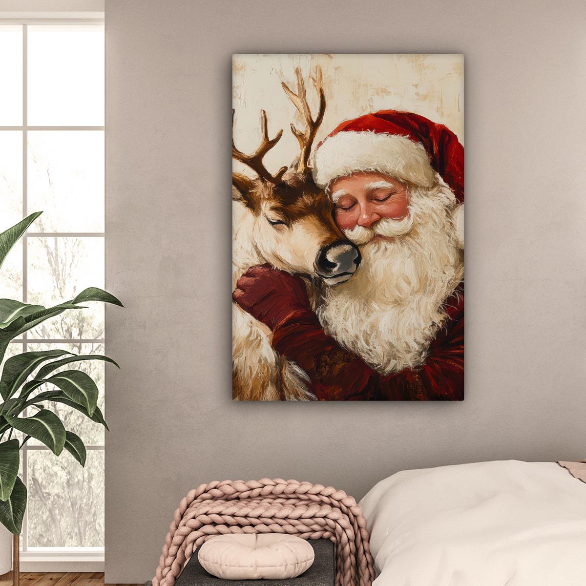 LEINWANDBILD Weihnachtsmann - Rentier - Weihnachten Deko XXL 80x120 cm - Rotbraun, Textil (80/120cm) - MuchoWow