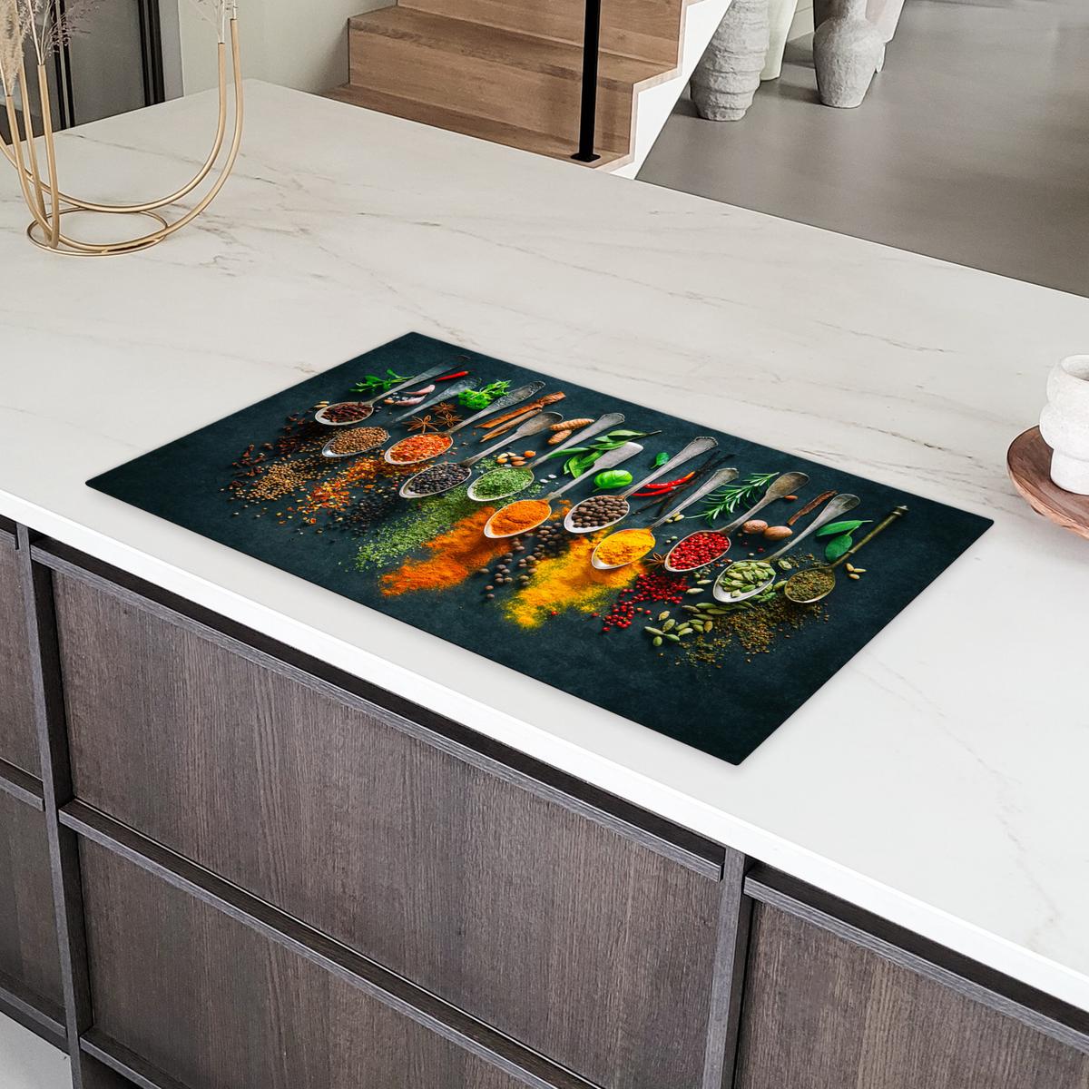 HERDABDECKPLATTE Kräuter - Gewürze - Löffel Induktionsschutz 89.6x51.6 cm - Multicolor, Kunststoff (89.6/51.6/0.2cm) - MuchoWow