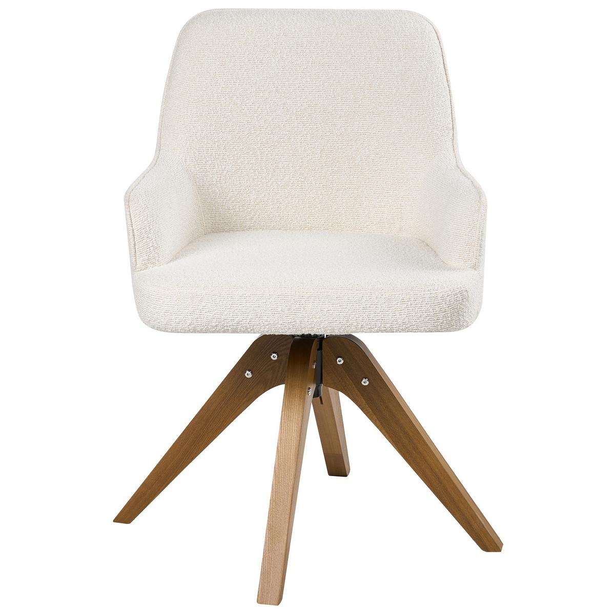 ESSZIMMERSTUHL 2er Set drehbar Bouclé Cremeweiß Sylvania - Creme, Holz/Textil (64/83/64cm) - Beliani