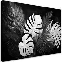 WANDBILD monstera blätter schwarz und weiß - Schwarz, Textil (100/70cm) - Feeby