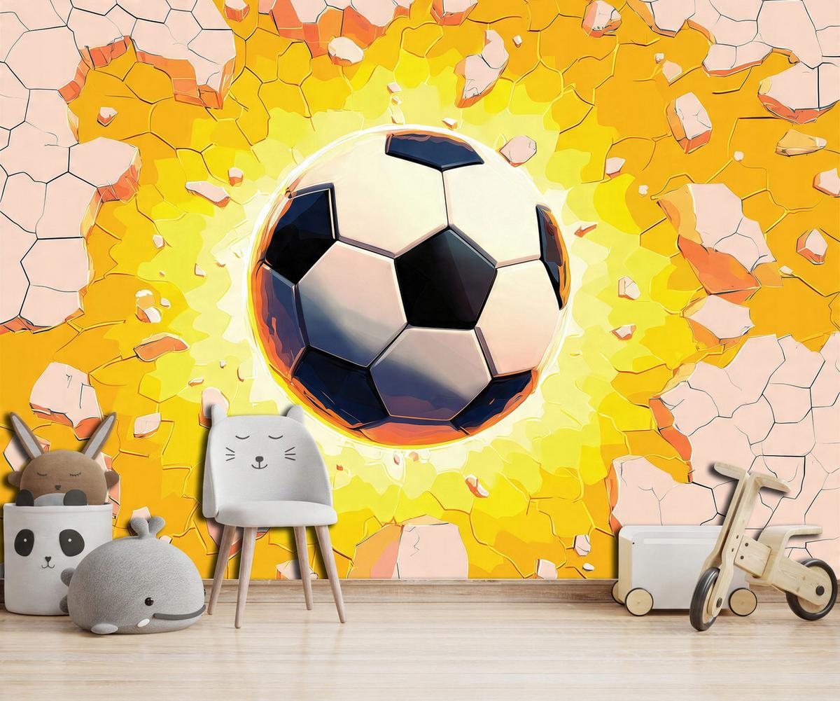 FOTOTAPETE Kinderzimmer Junge Fußball 3D Effekt 250x175 - Multicolor, Papier (250/175cm) - Wallarena