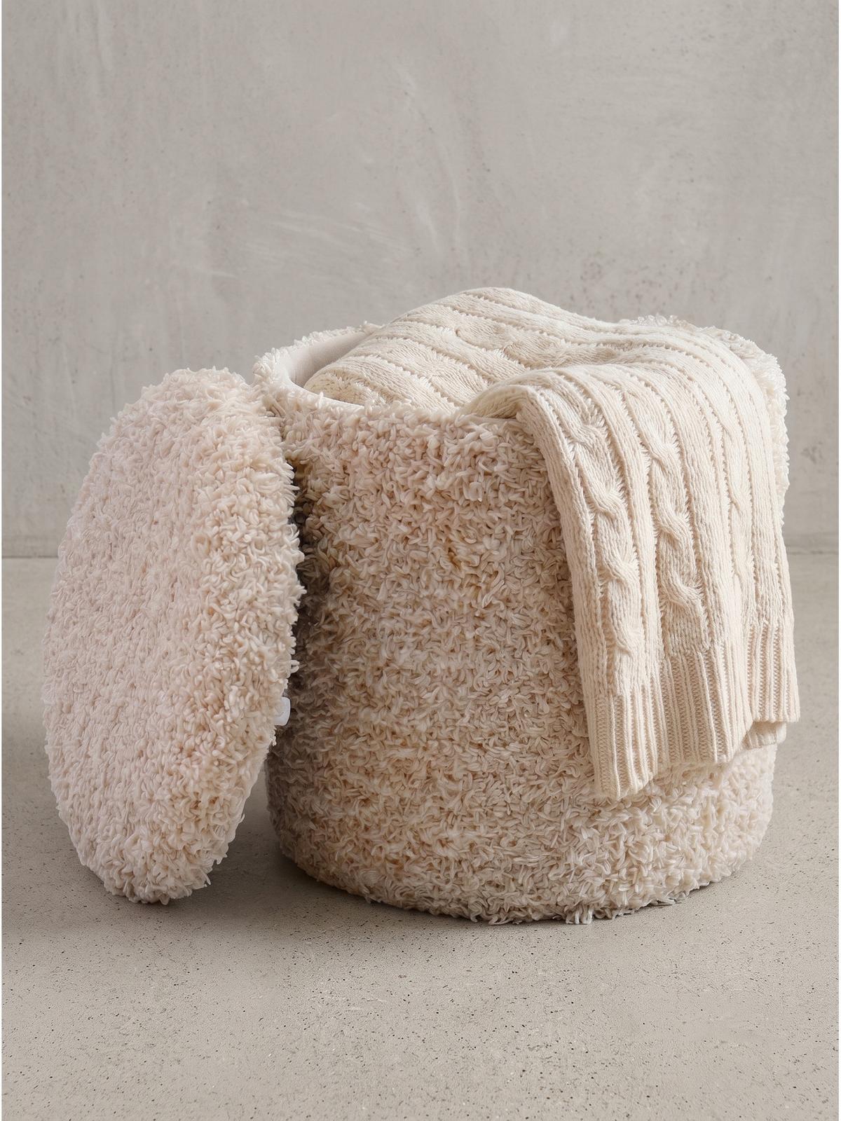 SITZHOCKER RHONE, Stoff, mit Textilbezug, Beige, Ø 40 x 45 cm - Beige, Textil (40/45/40cm) - KADIMA DESIGN