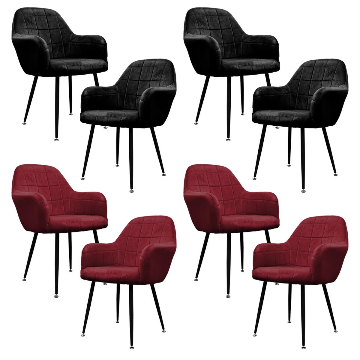 ESSZIMMERSTUHL 8er Set Schwarz-Bordeaux Samt - Schwarz, Textil (60/84/58cm) - ECD-Germany